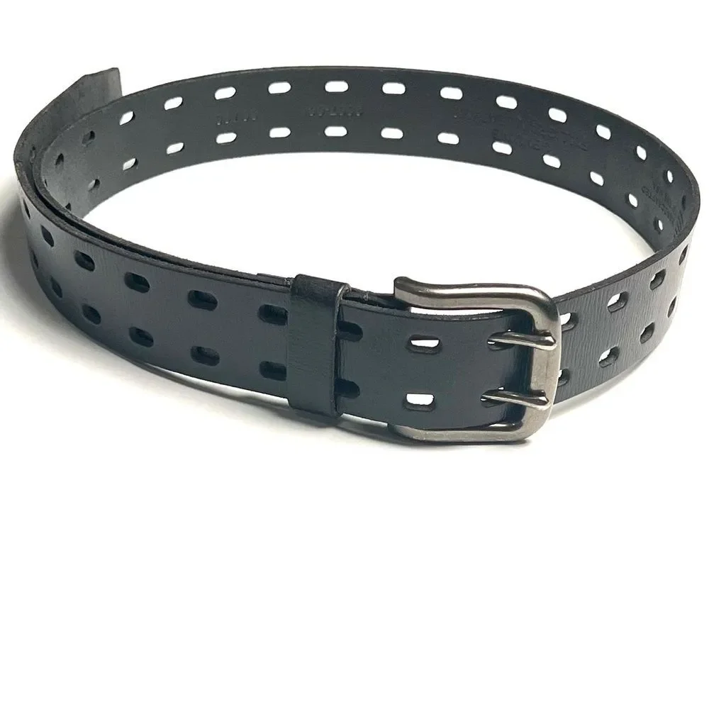 Black Leather Men’s Belt with Silver Double Buckle Size 36/90
